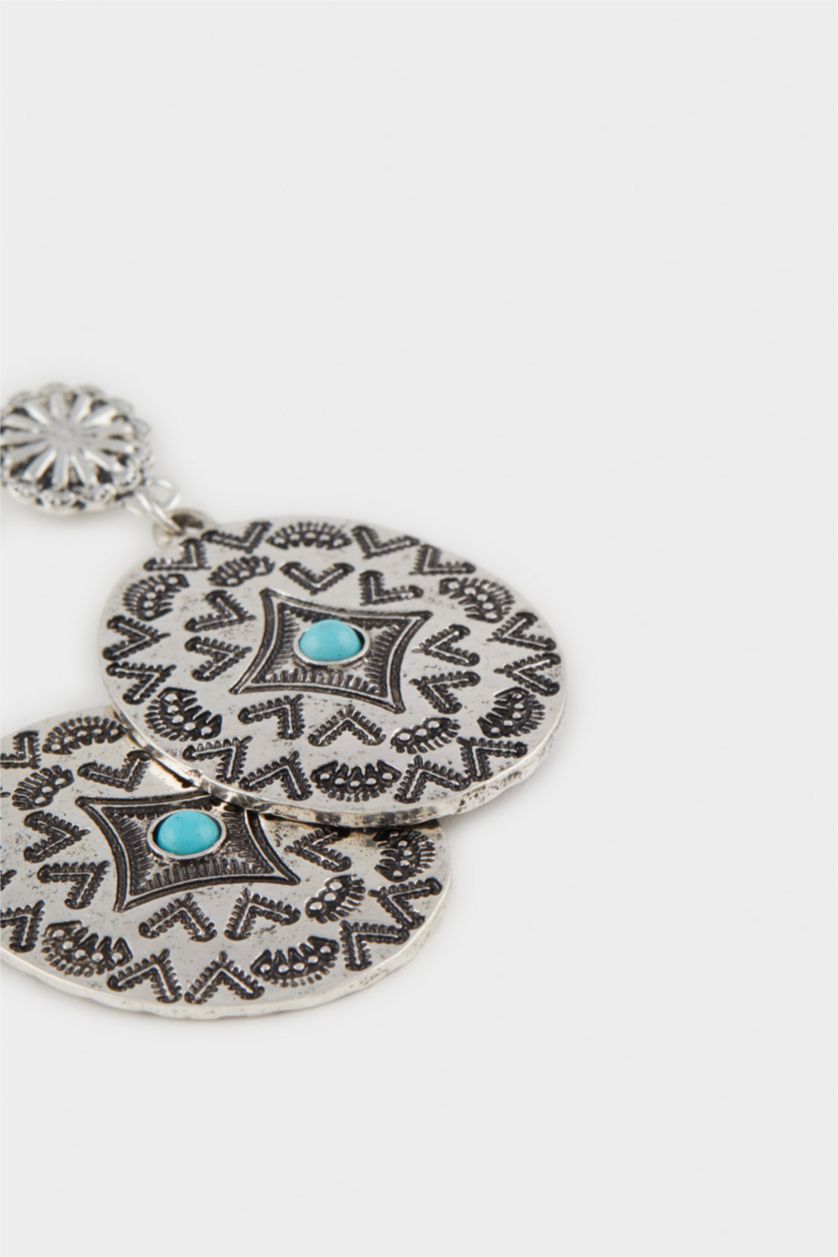 Kadın Antik Gümüş Kadın Eskitme Mavi Taşlı Silver Küpe