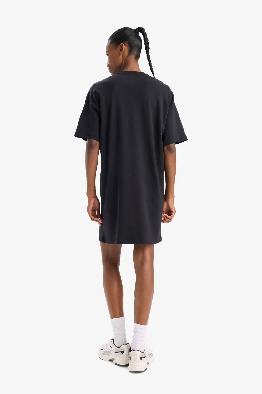 Женщины Черный Платье-футболка мини с коротким рукавом и принтом, Коллекция DeFactoFit