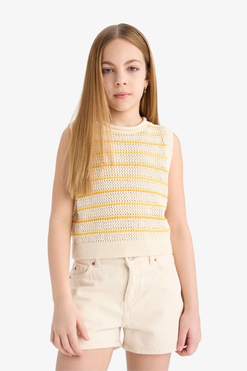 Kız Çocuk - Genç Kız Ekru Triko Atlet Kız Çocuk