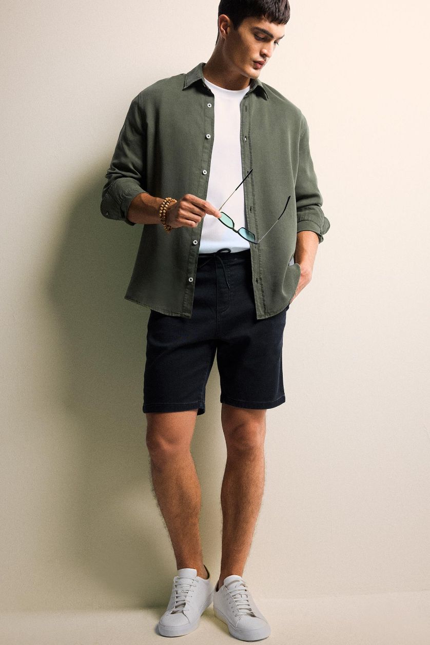 Man Anthracite Regular Fit Elastic Waist Relaxed Fit Denim Shorts