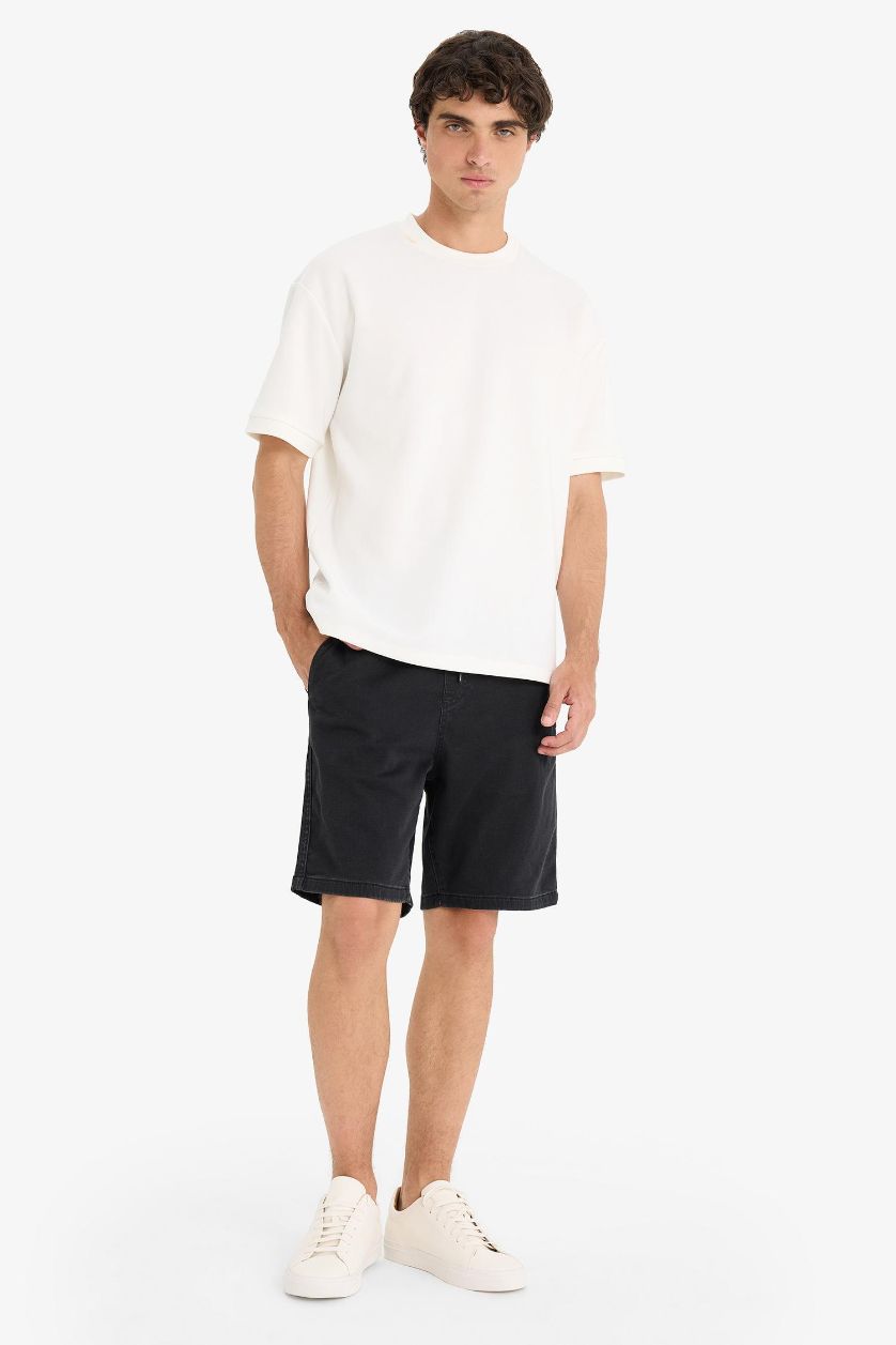 Man Anthracite Regular Fit Elastic Waist Relaxed Fit Denim Shorts