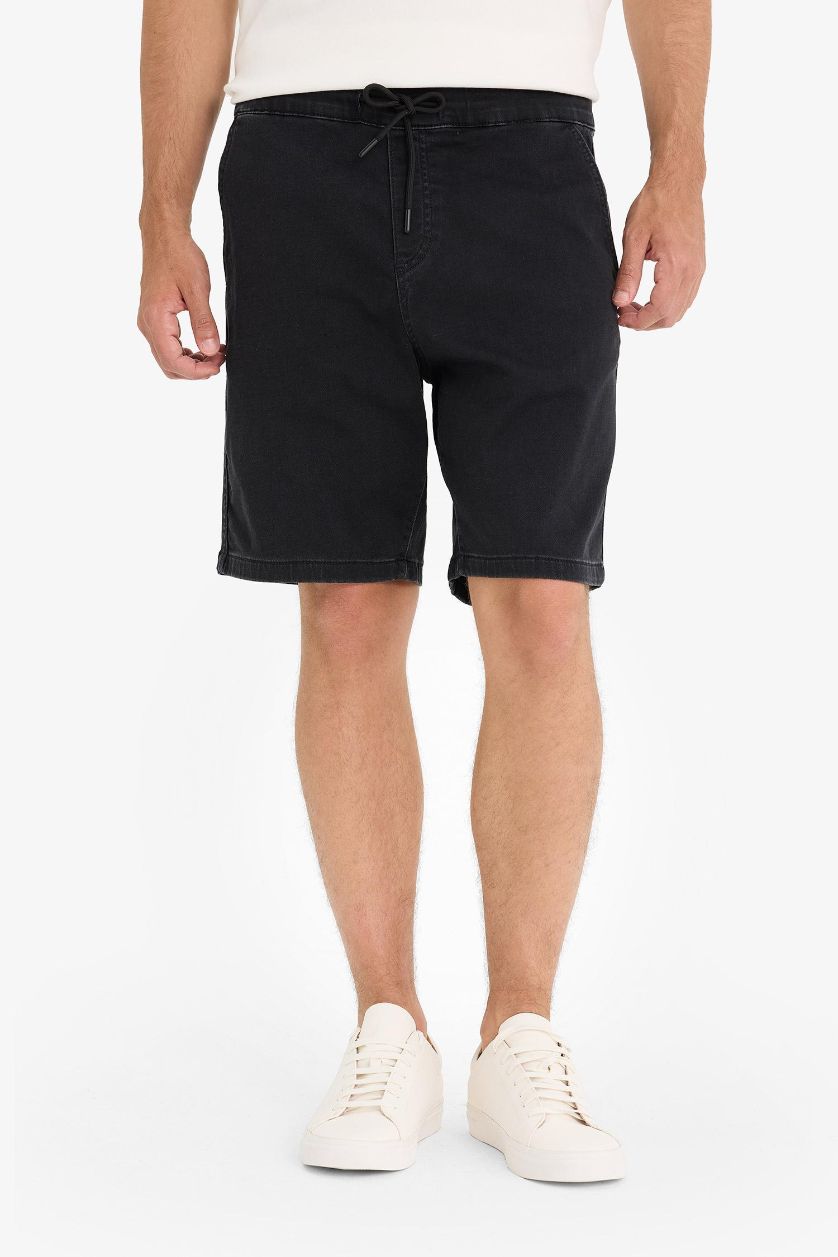 Man Anthracite Regular Fit Elastic Waist Relaxed Fit Denim Shorts