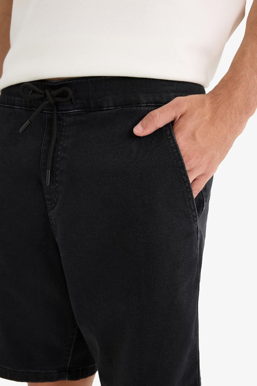 Man Anthracite Regular Fit Elastic Waist Relaxed Fit Denim Shorts