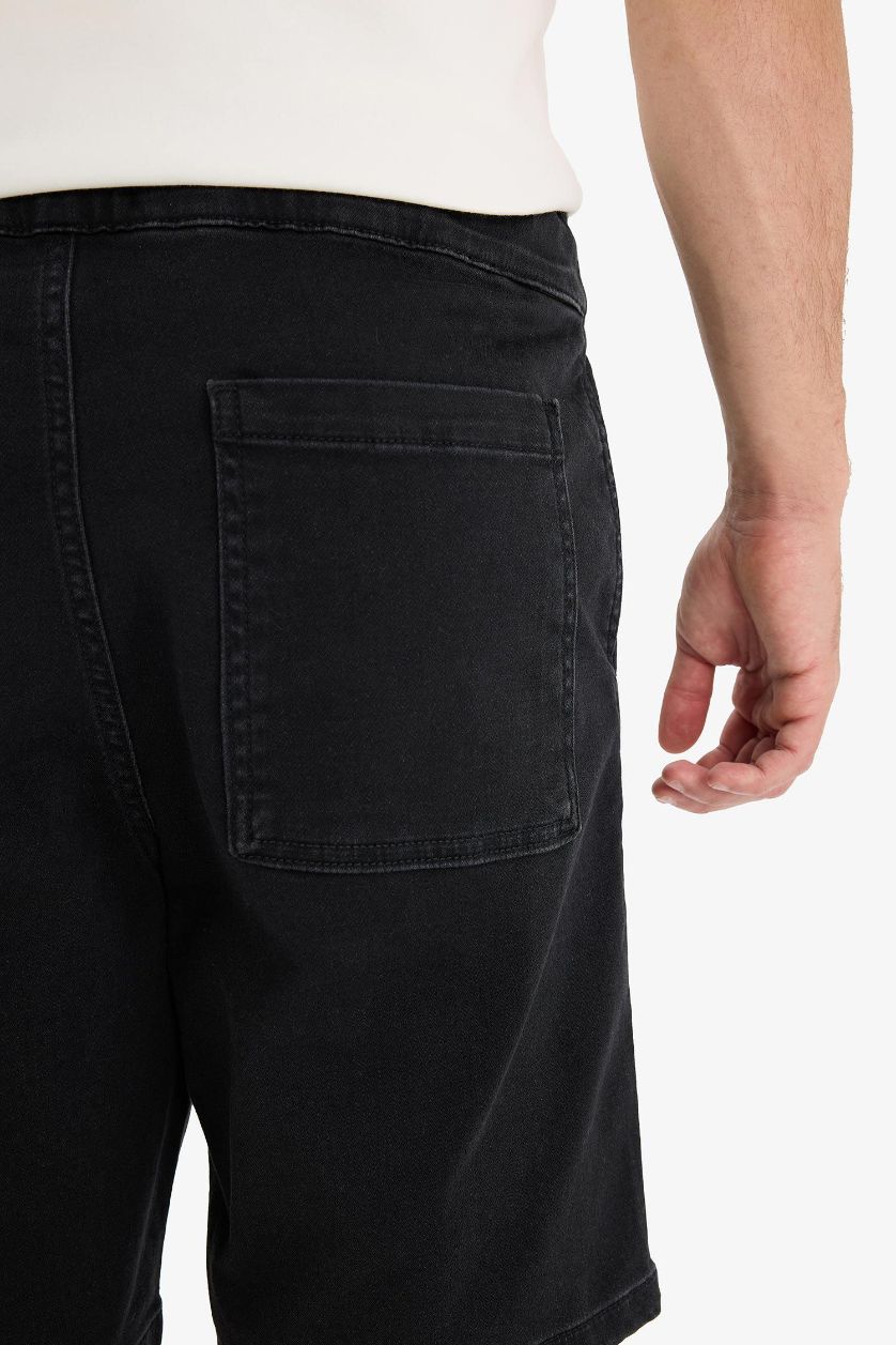 Man Anthracite Regular Fit Elastic Waist Relaxed Fit Denim Shorts