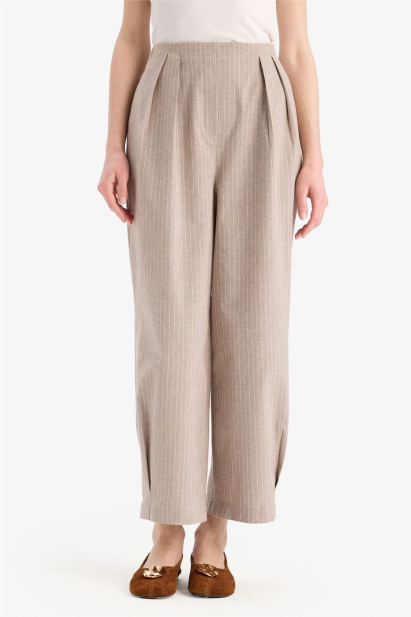 WOMAN Light Stone Harem Striped Linen Blend Trousers