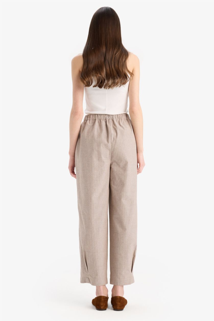 WOMAN Light Stone Harem Striped Linen Blend Trousers