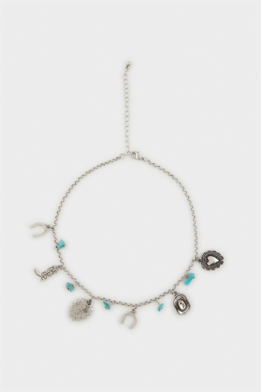 Woman Altın Woman Charm Antique Silver Necklace