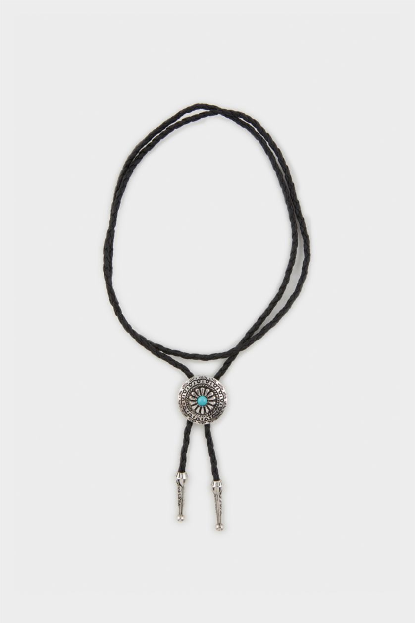 WOMAN Altın Woman Black Rope Blue Stone Necklace