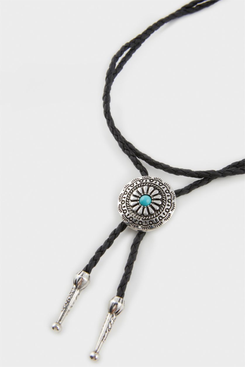 WOMAN Altın Woman Black Rope Blue Stone Necklace