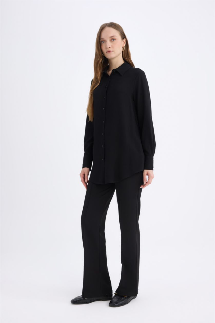 Kadın Siyah Straight Fit Basic Düz Skuba Krep Pantolon