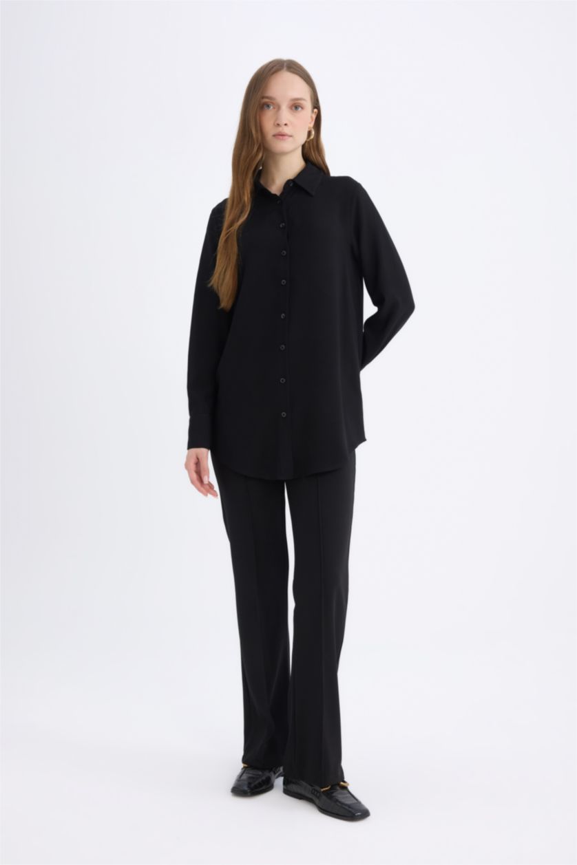 Kadın Siyah Straight Fit Basic Düz Skuba Krep Pantolon