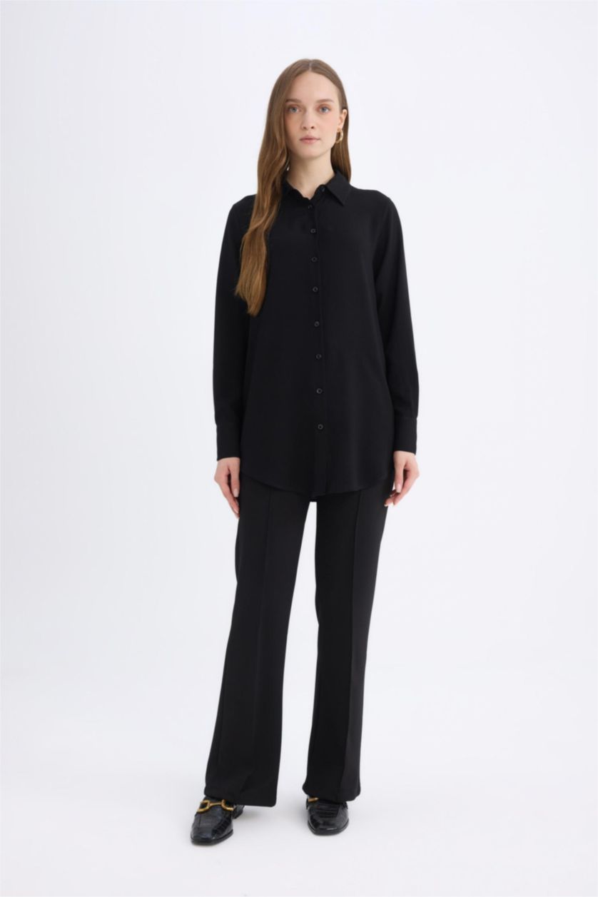 Kadın Siyah Straight Fit Basic Düz Skuba Krep Pantolon