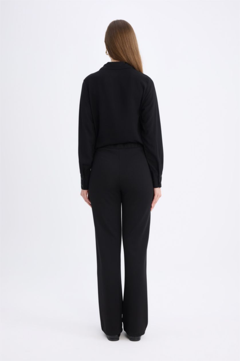 Kadın Siyah Straight Fit Basic Düz Skuba Krep Pantolon