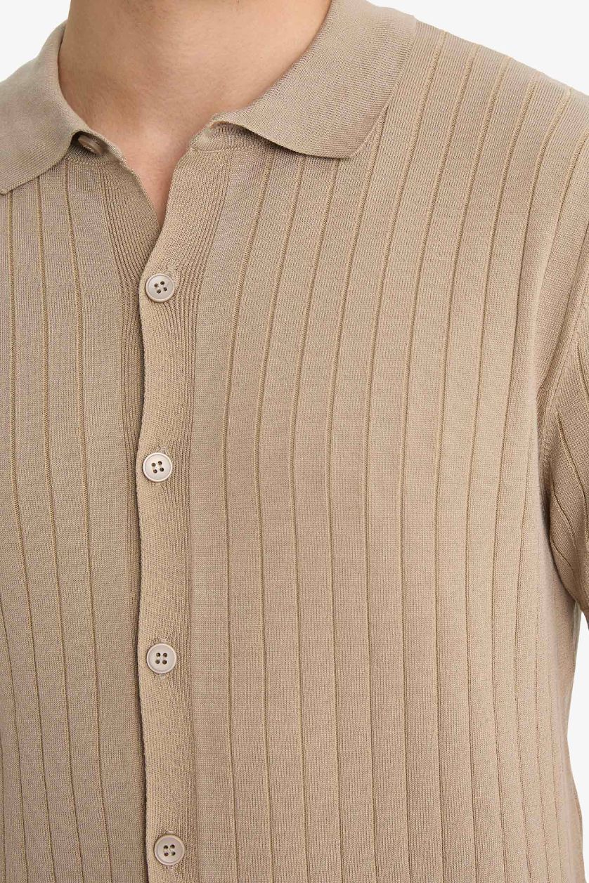 Erkek Açık Vizon Standart Fit Polo Yaka Triko Kısa Kollu Tişört