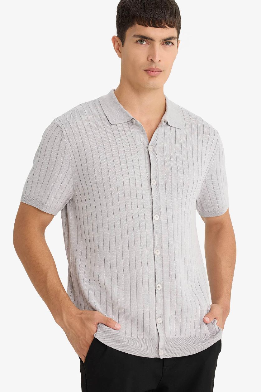 MAN Grey Standard Fit Polo Collar Knitwear Polo T-Shirt