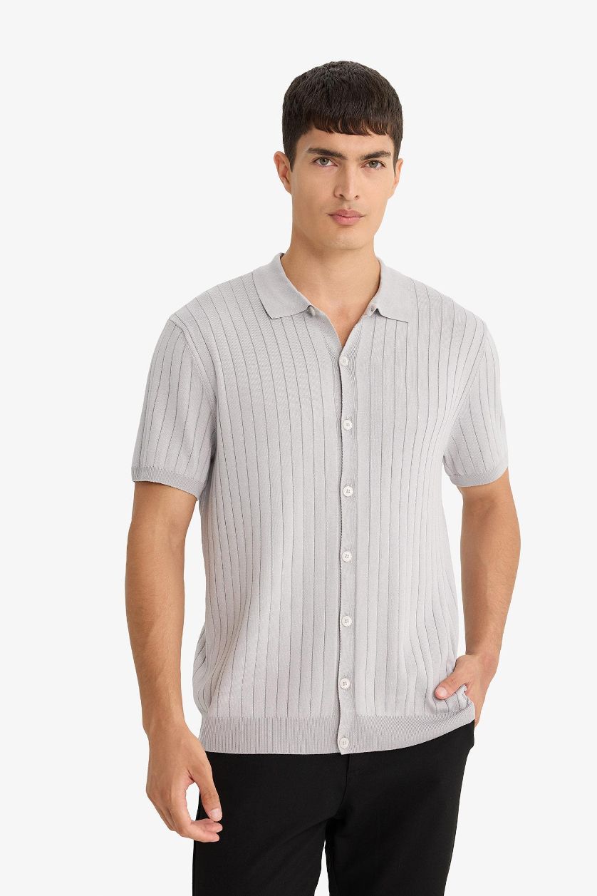 MAN Grey Standard Fit Polo Collar Knitwear Polo T-Shirt