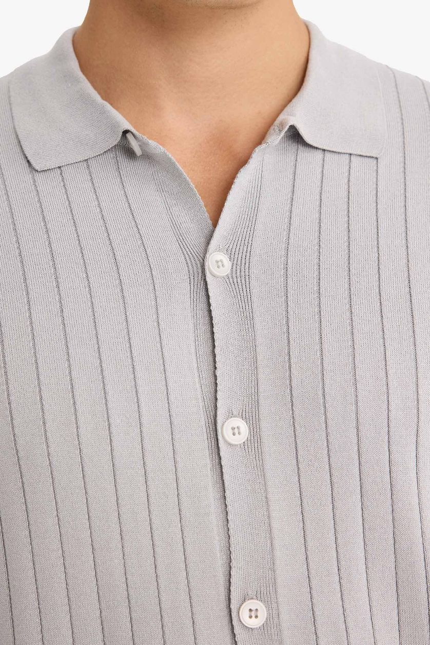 MAN Grey Standard Fit Polo Collar Knitwear Polo T-Shirt