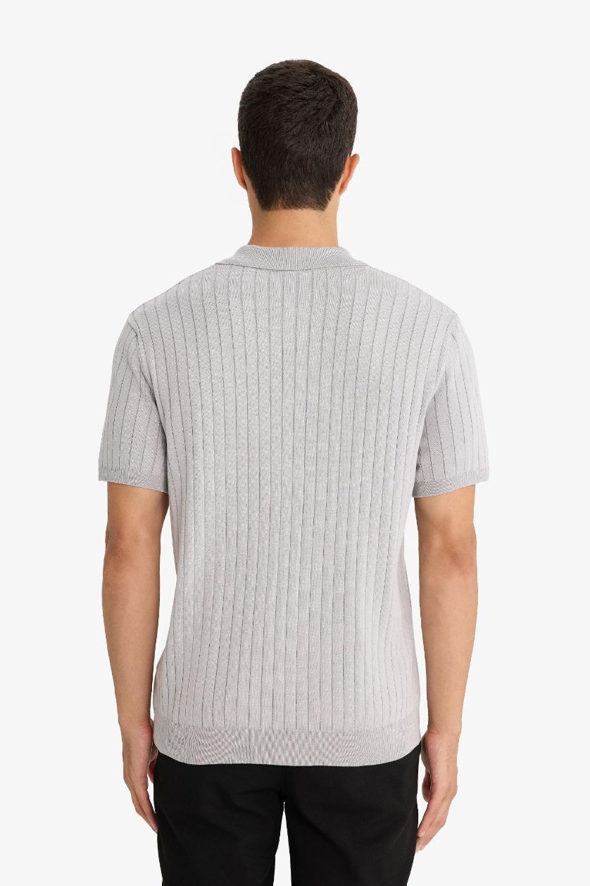 MAN Grey Standard Fit Polo Collar Knitwear Polo T-Shirt
