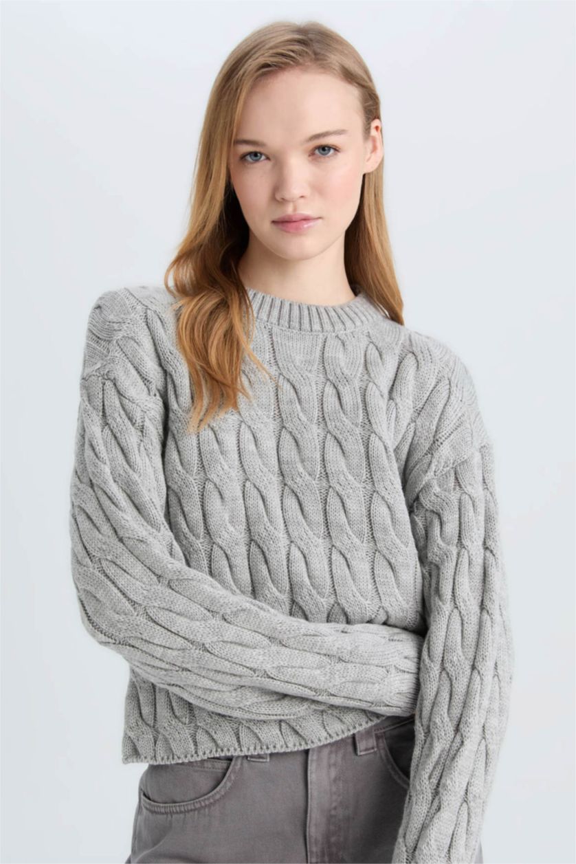 Kadın Gri Regular Fıt Kazak