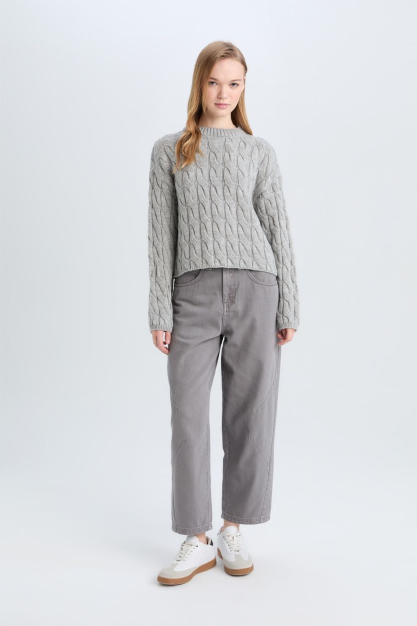 Kadın Gri Regular Fıt Kazak