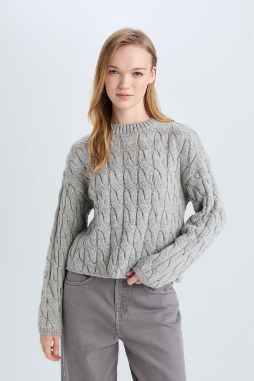 Kadın Gri Regular Fıt Kazak