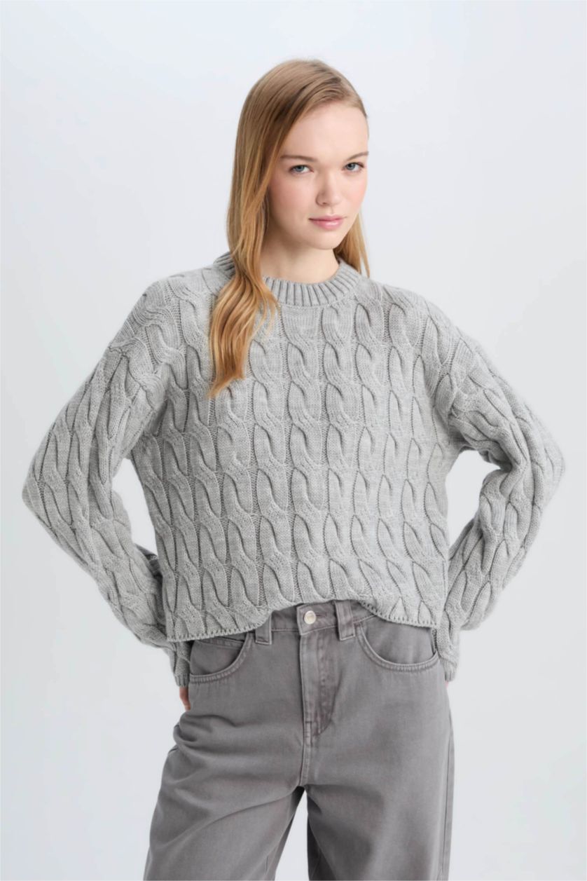 Kadın Gri Regular Fıt Kazak