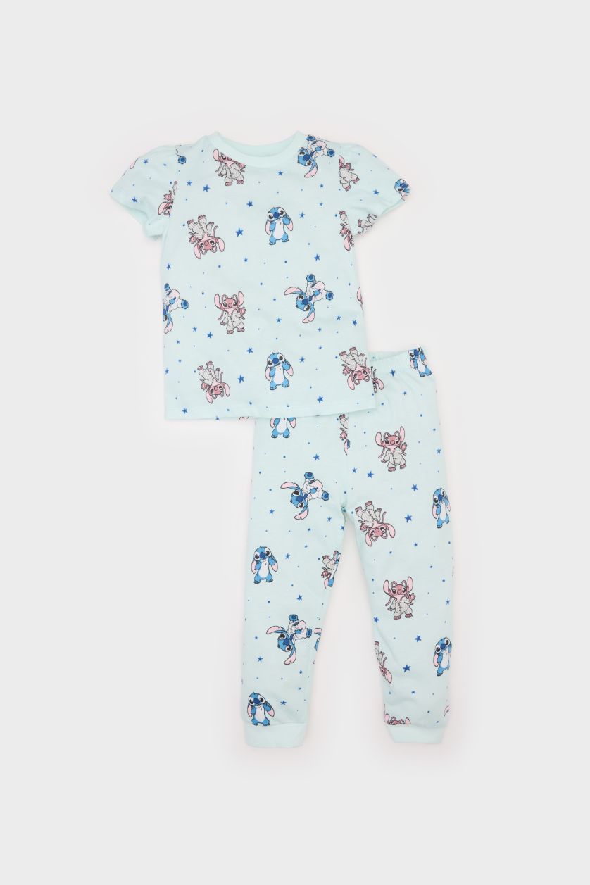 Baby Girl Light Blue Baby Girl Disney Lilo & Stitch Cotton Top Bottom 2 Piece Pajama Set