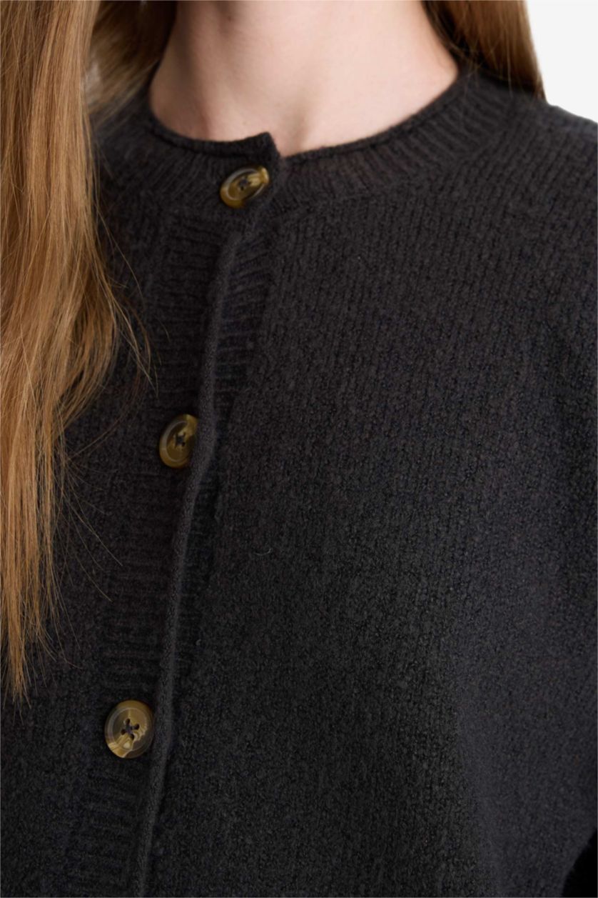 Женщины Серый меланж Кардиган Regular Fit с круглым вырезом