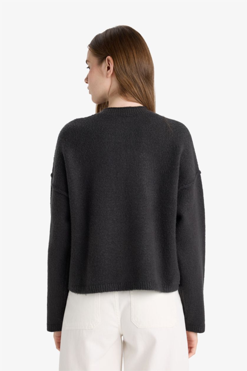 Женщины Серый меланж Кардиган Regular Fit с круглым вырезом