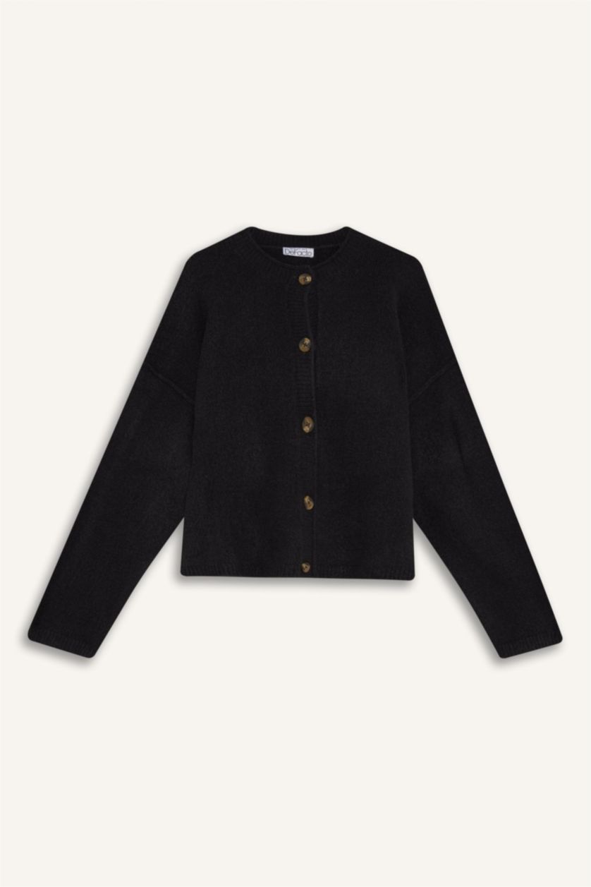 Женщины Серый меланж Кардиган Regular Fit с круглым вырезом