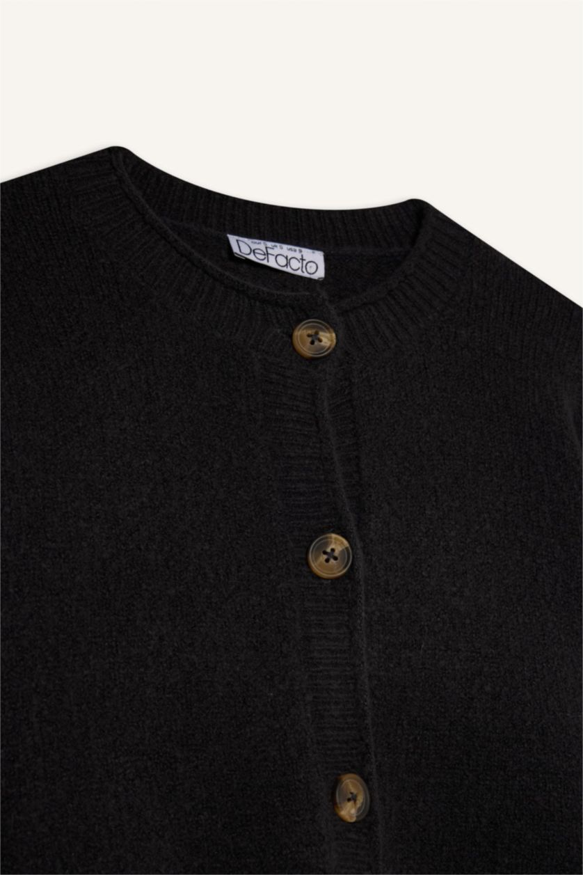 Женщины Серый меланж Кардиган Regular Fit с круглым вырезом