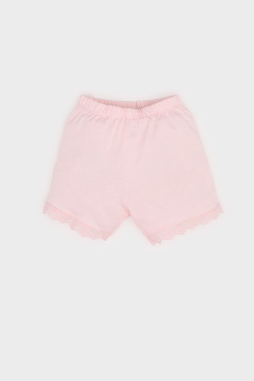 Kız Bebek Açık Pembe %100 Pamuklu Beli Lastikli Pijama Takımı Kız Bebek