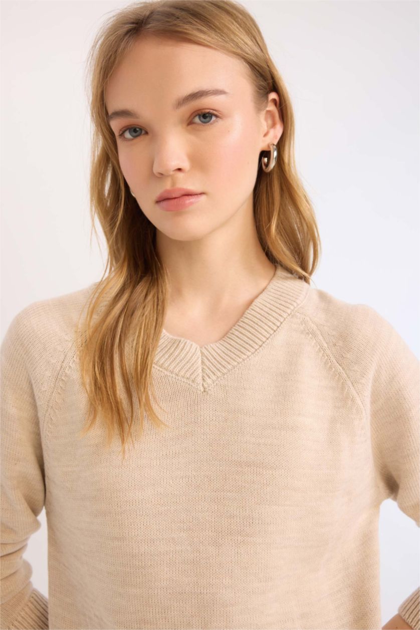 Kadın Bej Basıc Triko Kazak