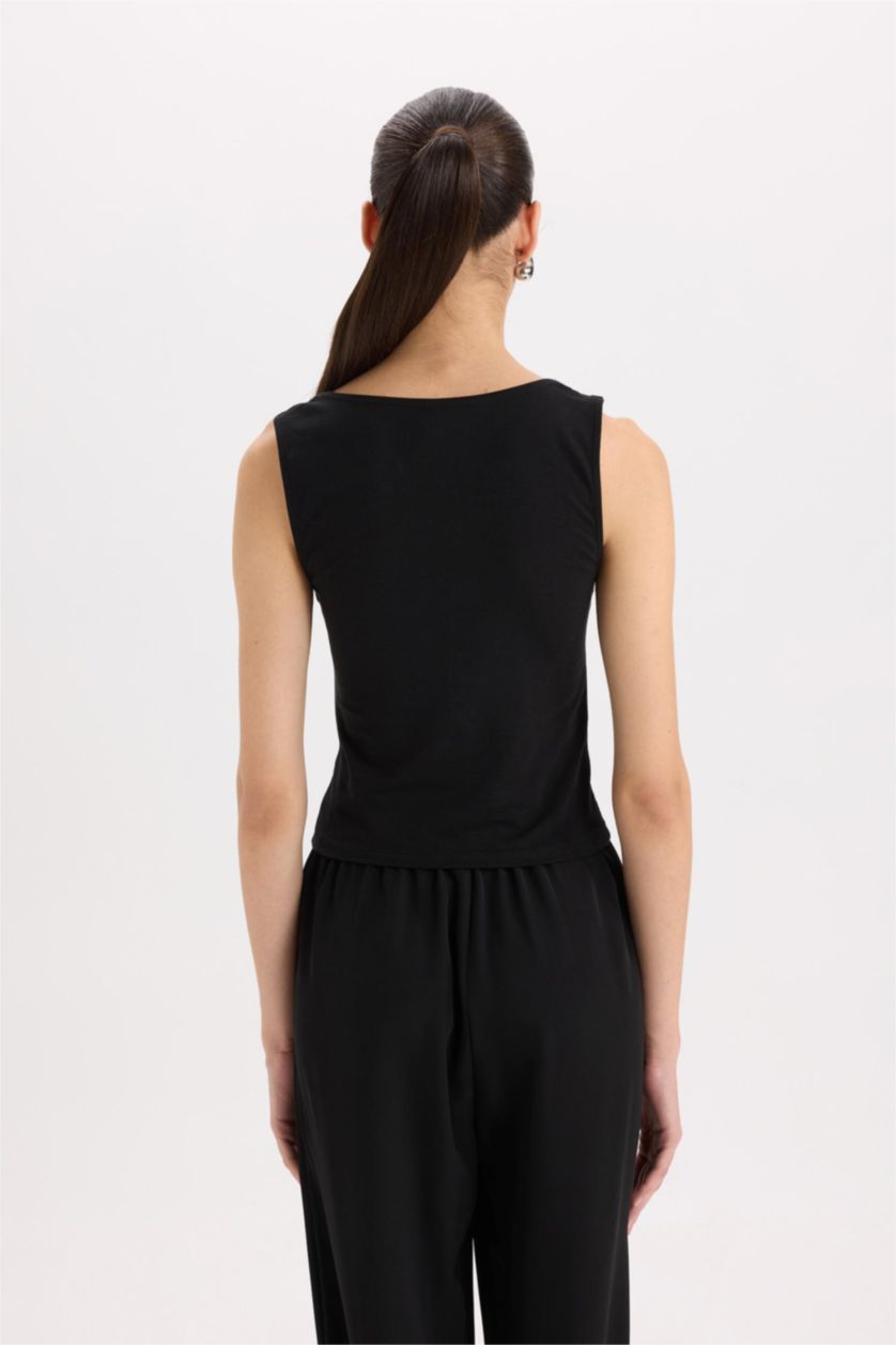 FEMME Noir Débardeur Slim court à Col Carré