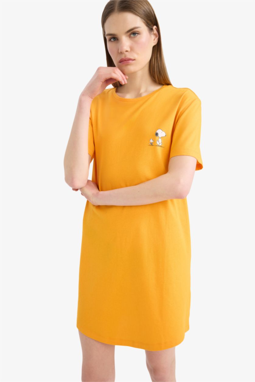 FEMME Orange Robe Pyjama à col rond et manches courtes Snoopy - Fall in Love