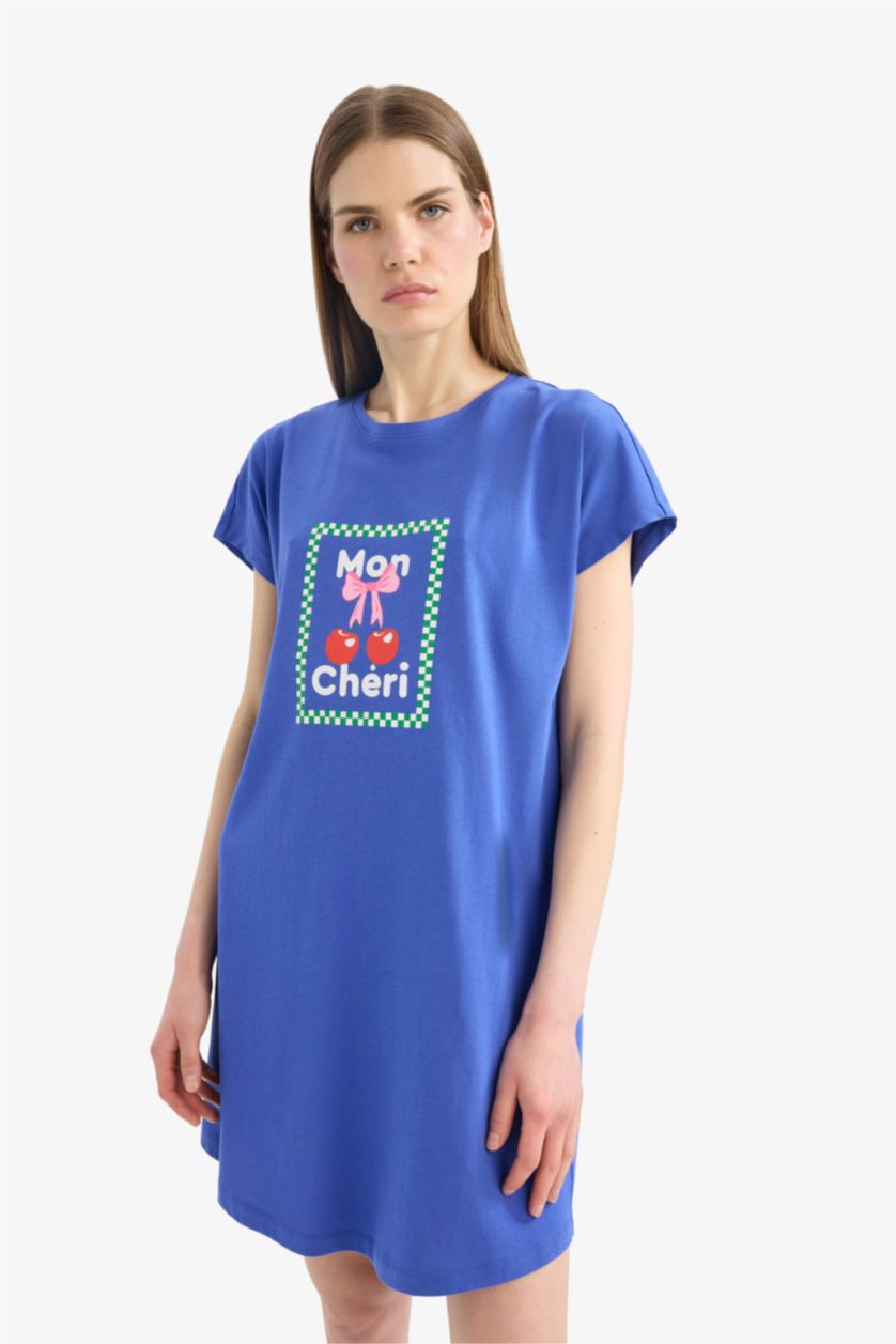 نساء أزرق فاقع فستان نص كم قصة عادية برقبة مستديرة من Fall in Love