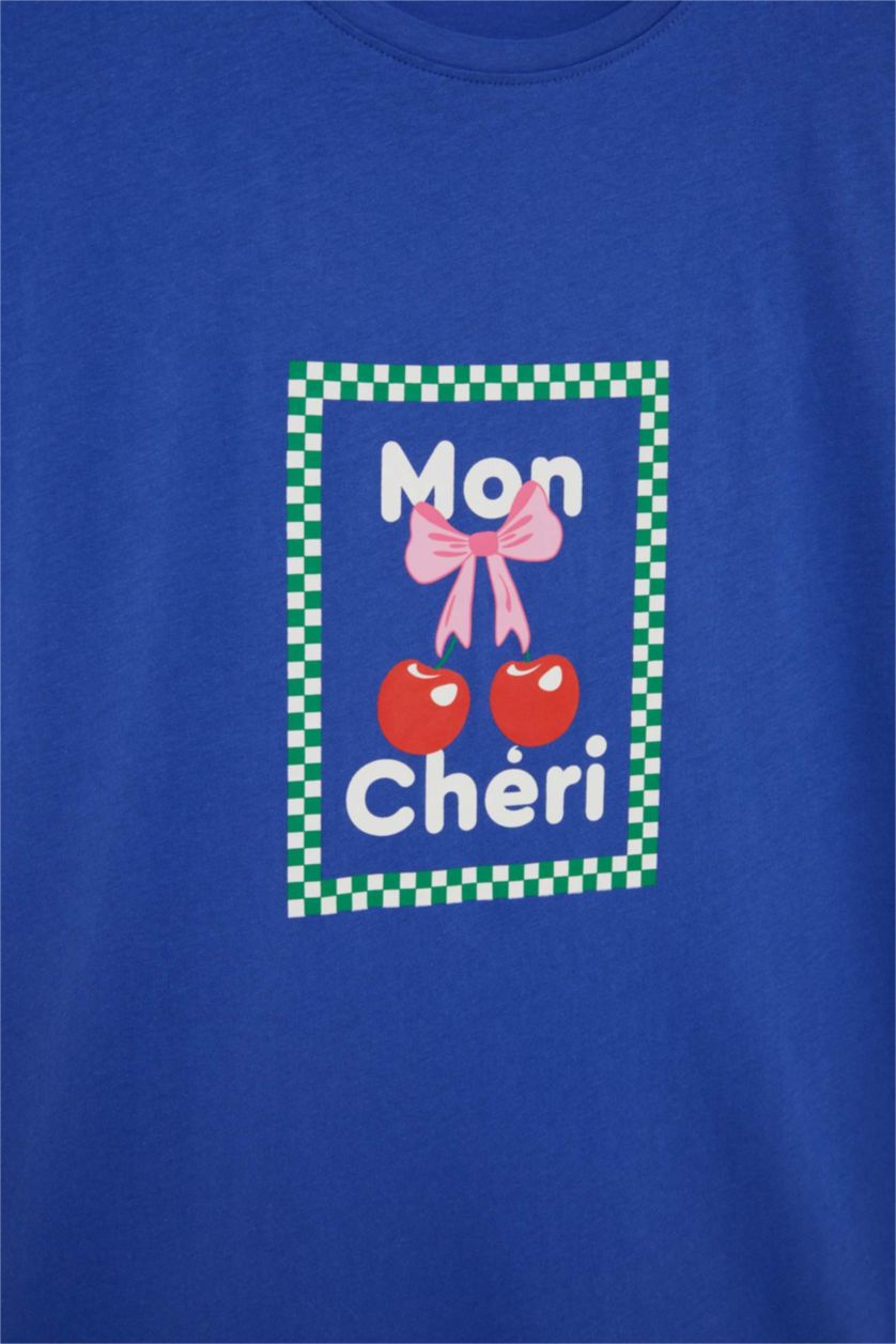 نساء أزرق فاقع فستان نص كم قصة عادية برقبة مستديرة من Fall in Love