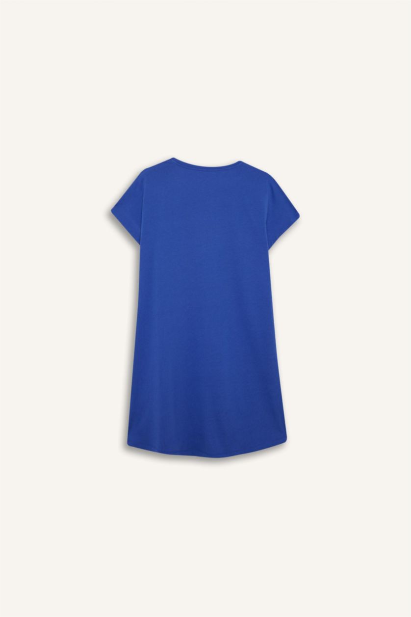 نساء أزرق فاقع فستان نص كم قصة عادية برقبة مستديرة من Fall in Love