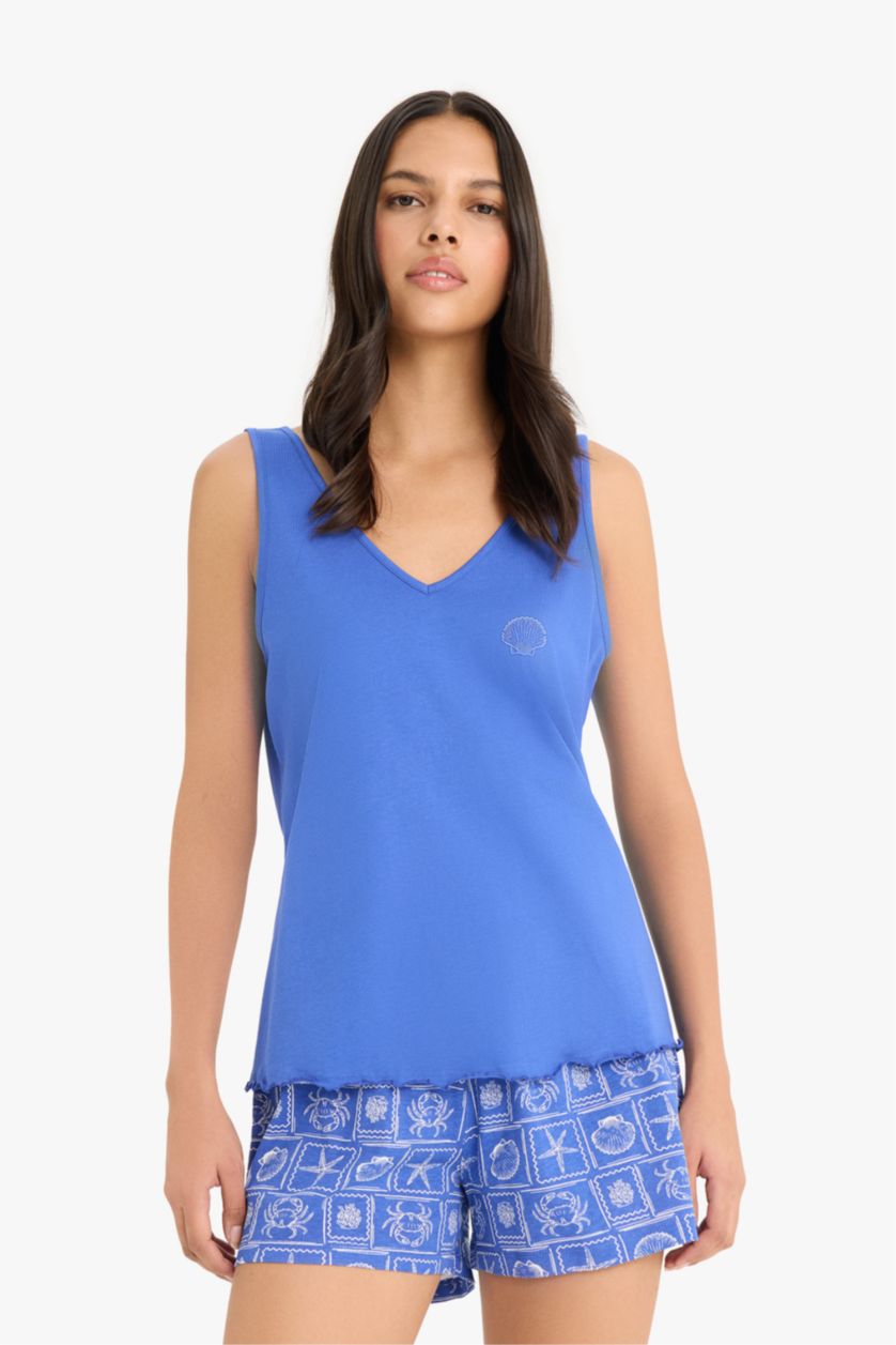 نساء أزرق فاقع سيت بجامة قصة عادية تيشيرت كت و شورت من Fall in Love - قطعتين