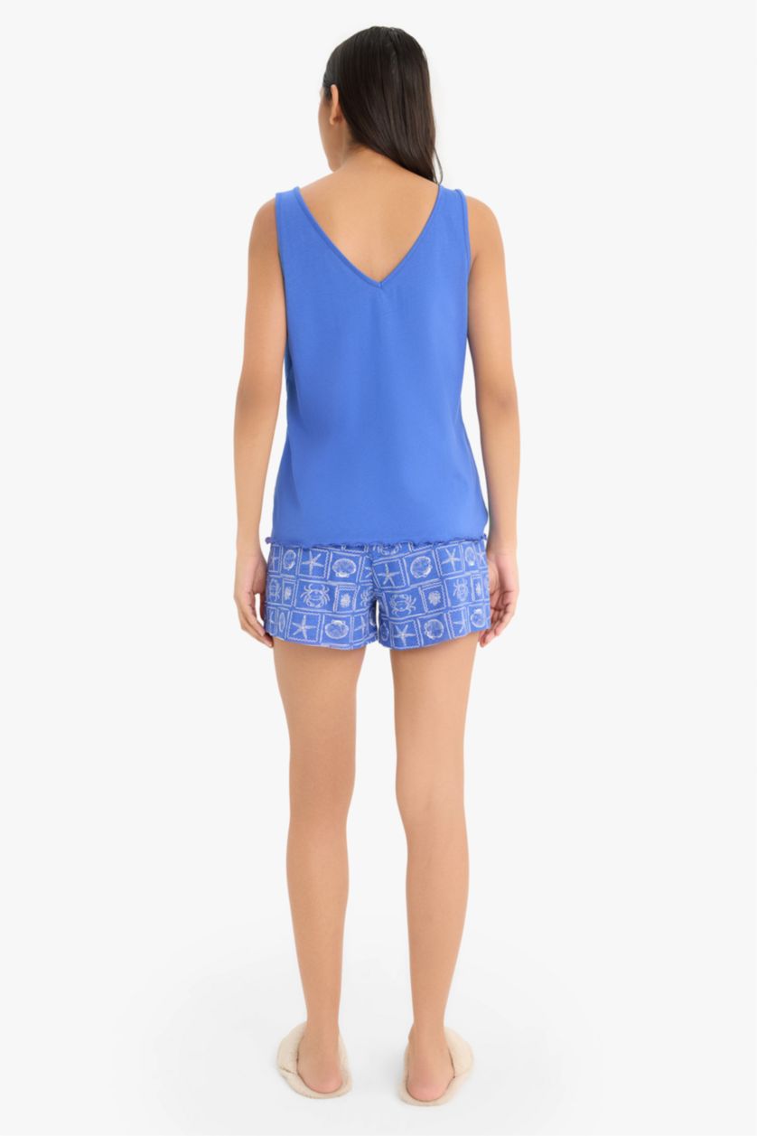 نساء أزرق فاقع سيت بجامة قصة عادية تيشيرت كت و شورت من Fall in Love - قطعتين