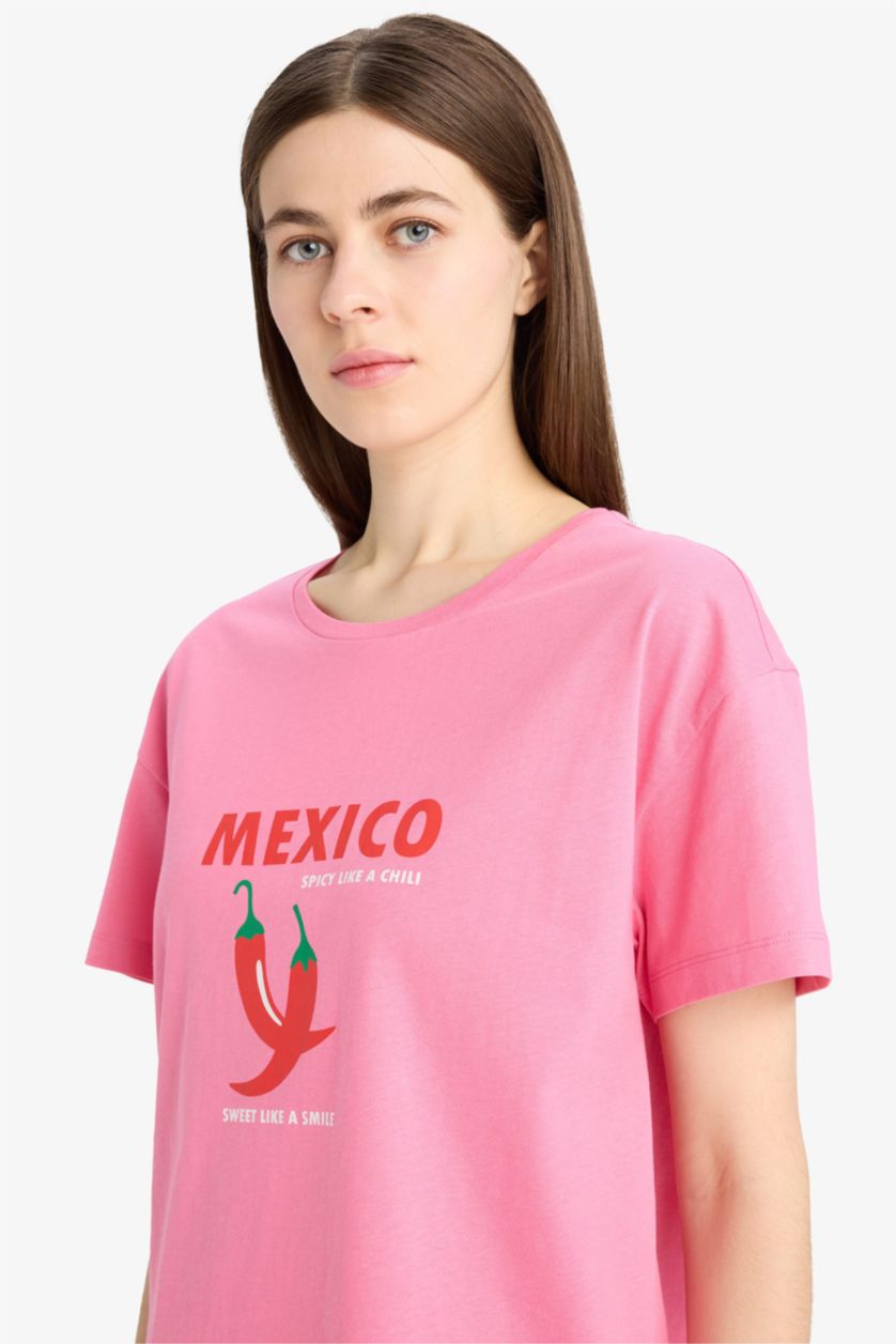 نساء زهري سيت بجامة قصة عادية تيشيرت نص كم و شورت من Fall in Love - قطعتين