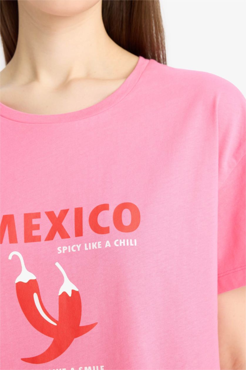 نساء زهري سيت بجامة قصة عادية تيشيرت نص كم و شورت من Fall in Love - قطعتين