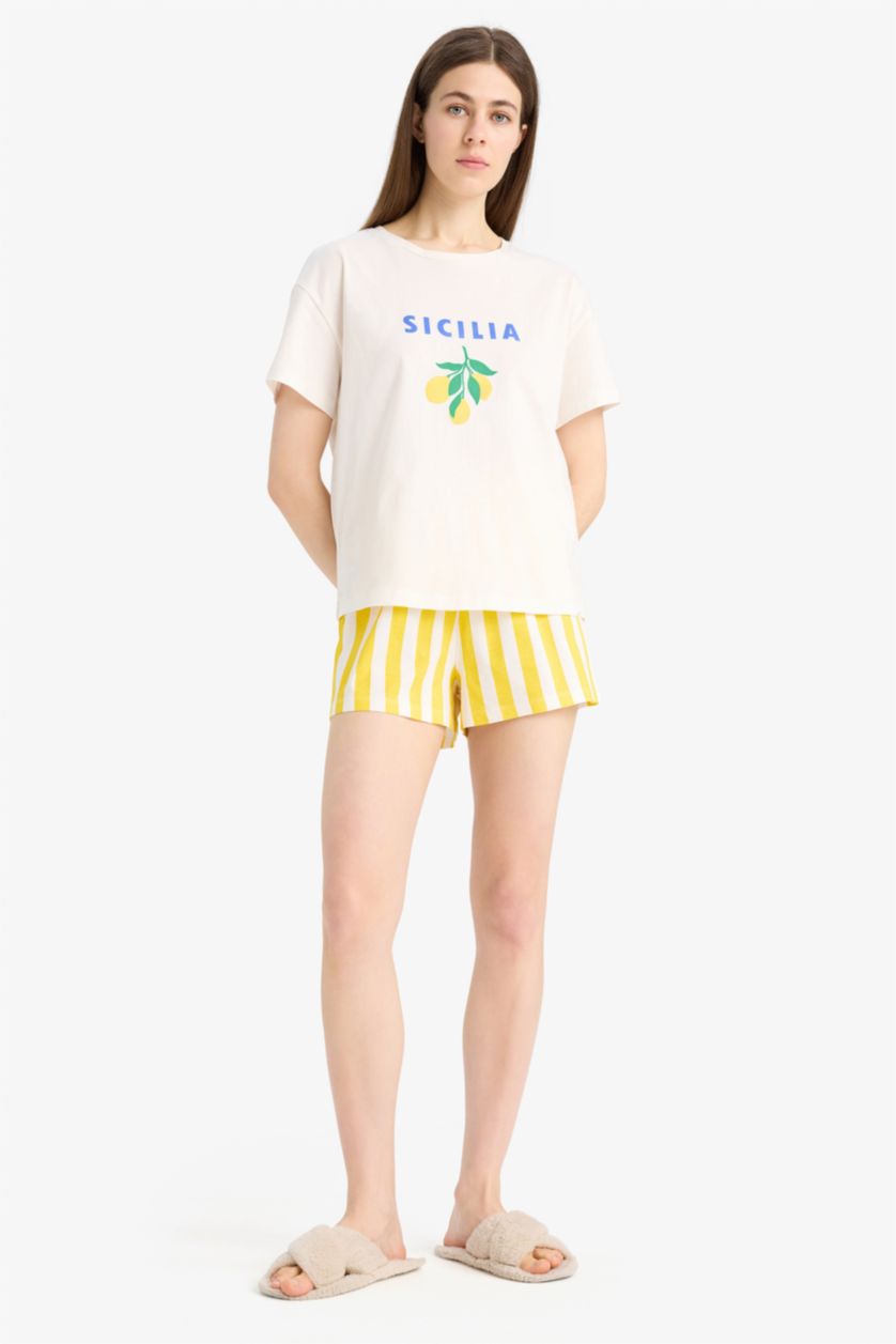 WOMAN Yellow Fall in Love Regular Fit Short Sleeve 2 Piece Set