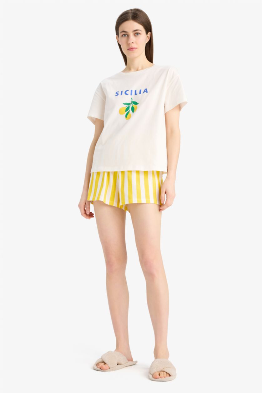 WOMAN Yellow Fall in Love Regular Fit Short Sleeve 2 Piece Set