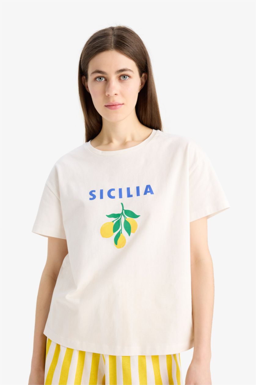 WOMAN Yellow Fall in Love Regular Fit Short Sleeve 2 Piece Set