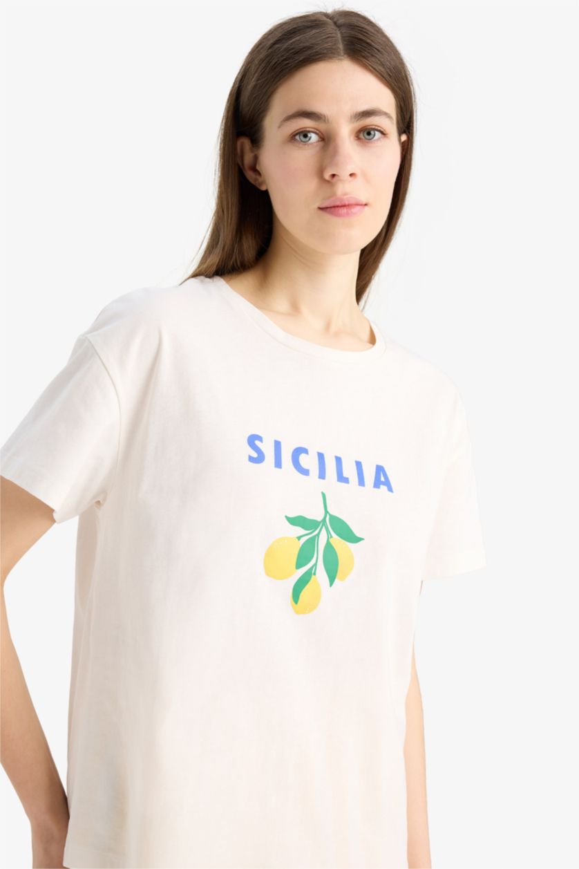 WOMAN Yellow Fall in Love Regular Fit Short Sleeve 2 Piece Set