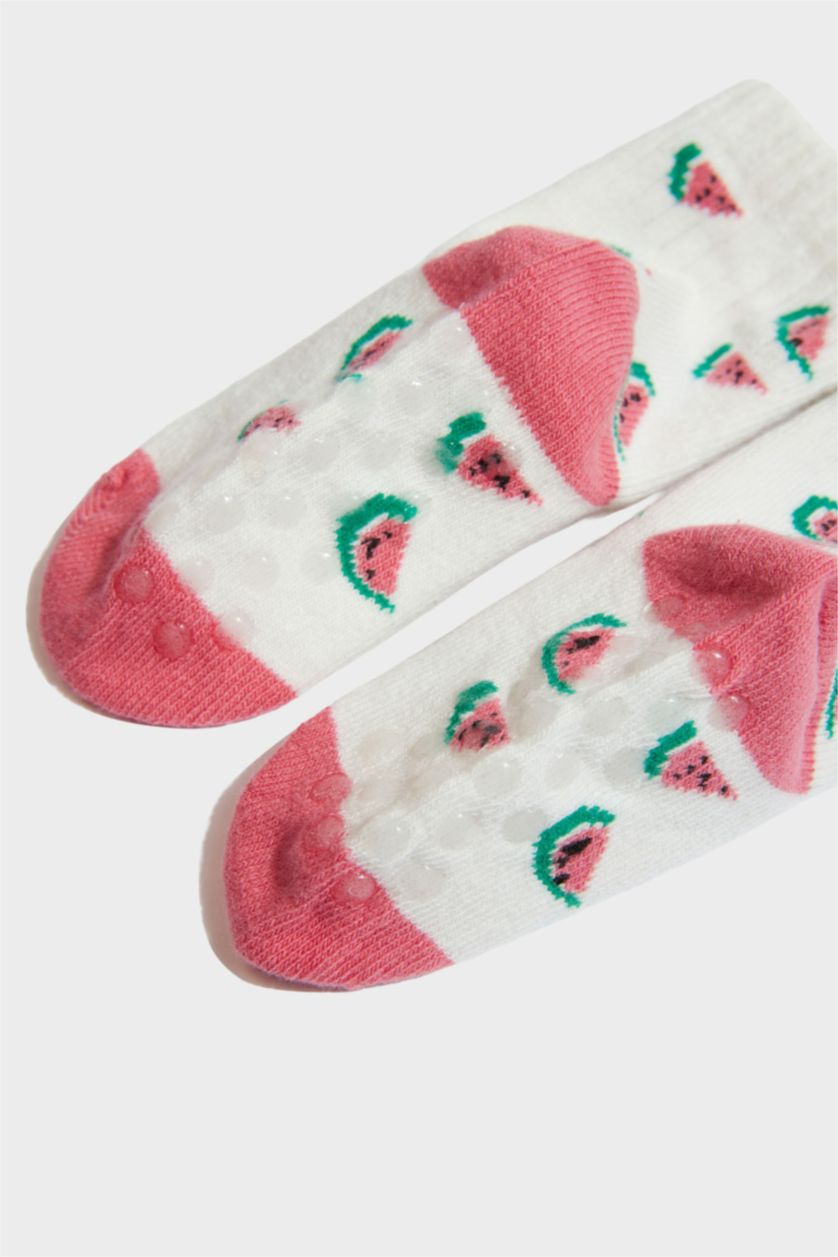 Baby Girl White Baby Girl Non-Slip Sole 3 Piece Cotton Long Socks