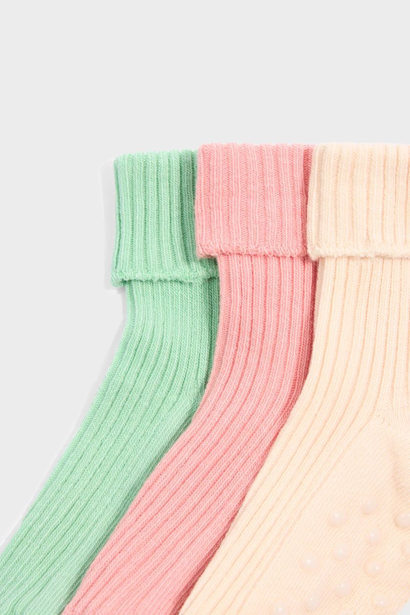 Baby Girl Yumuşak Baby Girl Non-Slip Sole 3 Piece Cotton Long Socks