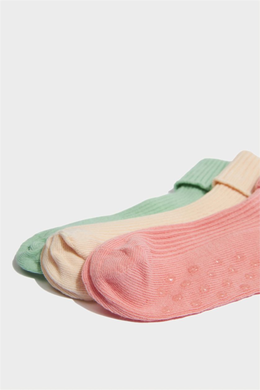 Baby Girl Yumuşak Baby Girl Non-Slip Sole 3 Piece Cotton Long Socks