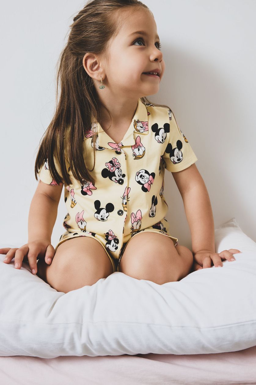 BÉBÉ FILLE Jaune Clair Ensemble Pyjama Mickey & Minnie T-shirt et Short pour bébé fille